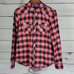 American Eagle • m shirt western plaid red/ black
